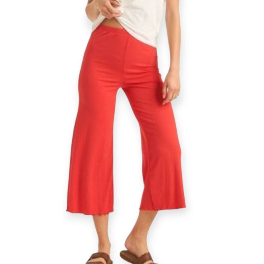 Billabong Easy Waves Pants Ribbed Wide Leg Cropped Red Coral Size L
